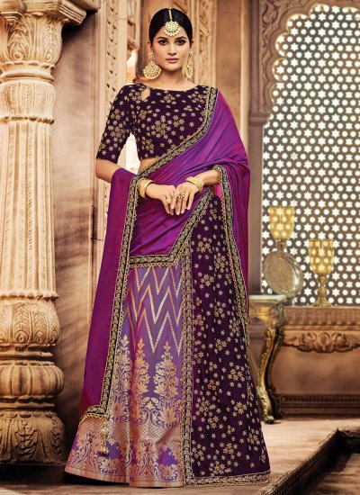 Purple Embroidered Engagement Contemporary Saree