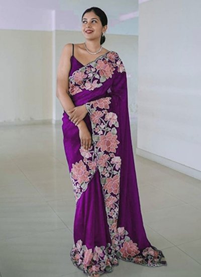 Purple Embroidered Party Trendy Saree