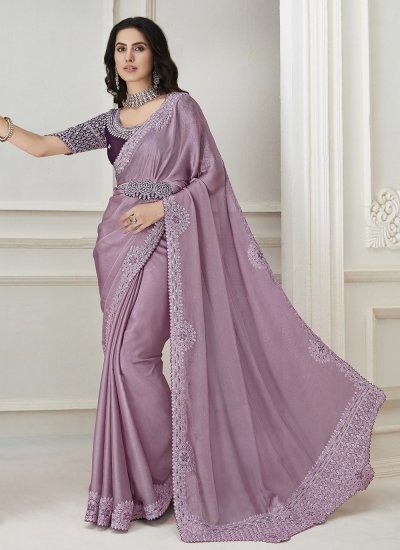 Purple Embroidered Pashmina Contemporary Style Saree