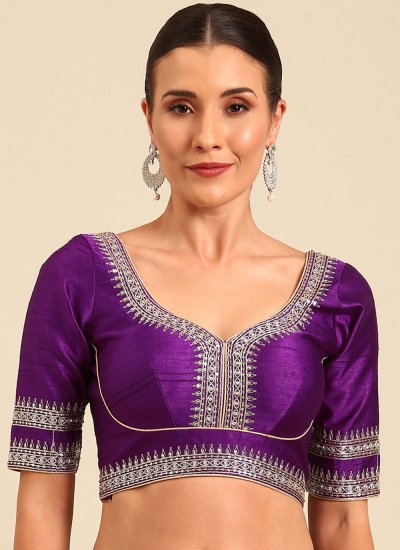 Purple Embroidered Raw Silk Blouse