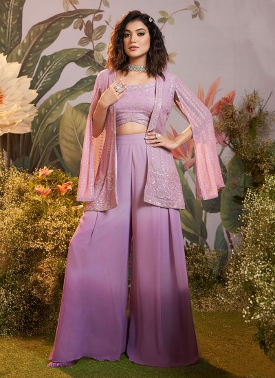 Purple Embroidered Reception Readymade Salwar Suit