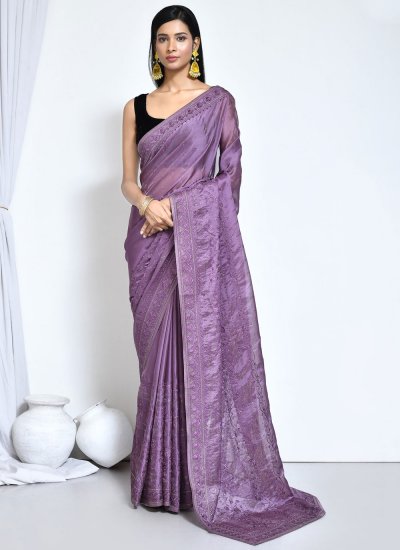 Purple Embroidered Sangeet Trendy Saree