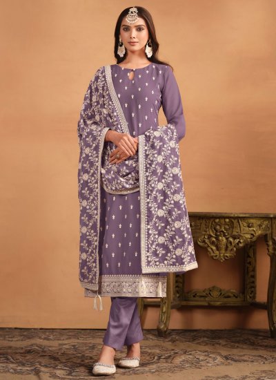 Purple Embroidered Trendy Salwar Suit