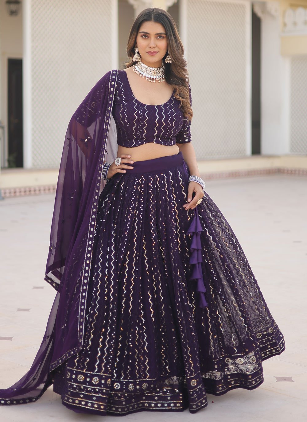 Best purple designer lehenga choli for Book Looks | Latest bridal lehenga,  Wedding lehenga designs, Half saree lehenga