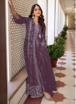 Purple Faux Georgette Sequins Trendy Salwar Kameez