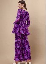 Purple Floral Print Georgette Casual Kurti