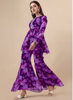 Purple Floral Print Georgette Casual Kurti
