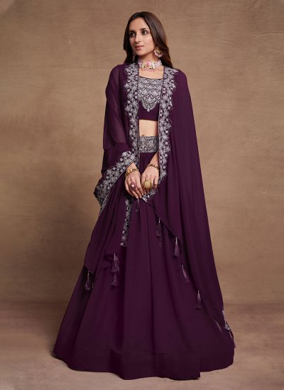 Purple Georgette Thread Trendy Lehenga Choli