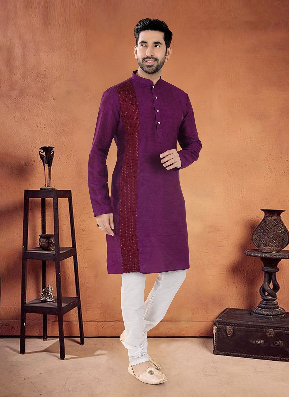 Purple kurta white pajama sale