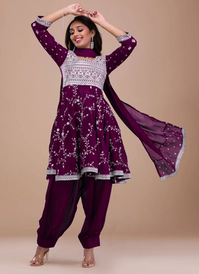 Purple Sequins Vichitra Silk Salwar Kameez