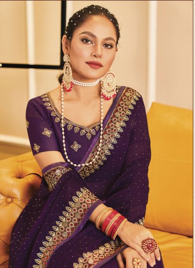 Purple Shimmer Swarovski Designer Traditional Saree