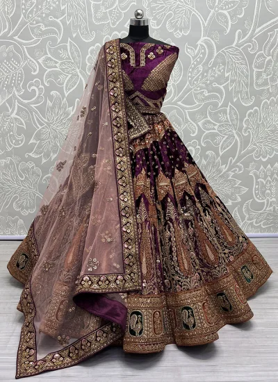 Attractive Wedding Wear Purple Tapeta Velvet Lehenga Choli With Machine  Diamond Embroidery Work - Fashion Mantra