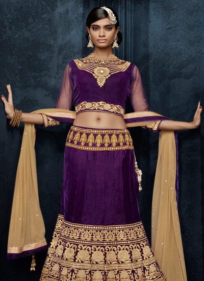 Purple Velvet Mehndi Trendy Lehenga Choli
