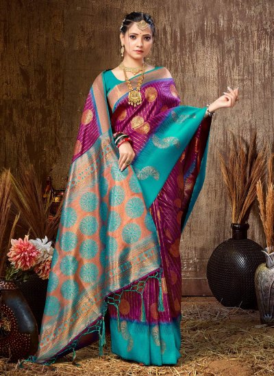 Purple Weaving Silk Designer Traditional Saree