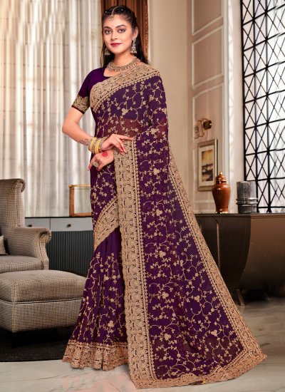 Purple Wedding Georgette Contemporary Style Saree