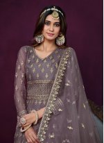 Purple Wedding Net Trendy Anarkali Suit