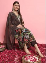 Radiant Georgette Brown Embroidered Readymade Salwar Suit