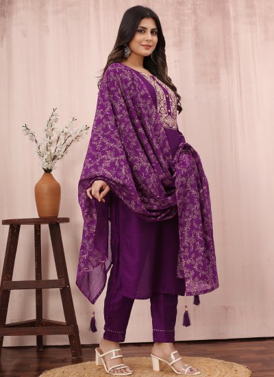 Radiant Purple Embroidered Trendy Salwar Kameez