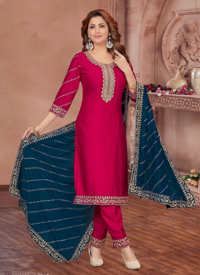 Rani Engagement Silk Designer Salwar Suit
