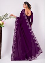 Ravishing Embroidered Wine Silk Classic Saree