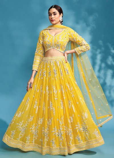 Ravishing Embroidered Yellow Readymade Lehenga Choli