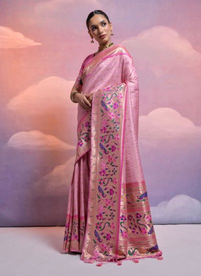 Ravishing Pink Meenakari Silk Contemporary Style Saree