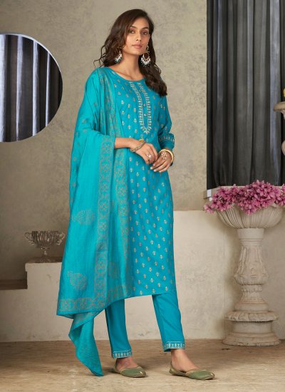 Rayon Aqua Blue Trendy Salwar Suit