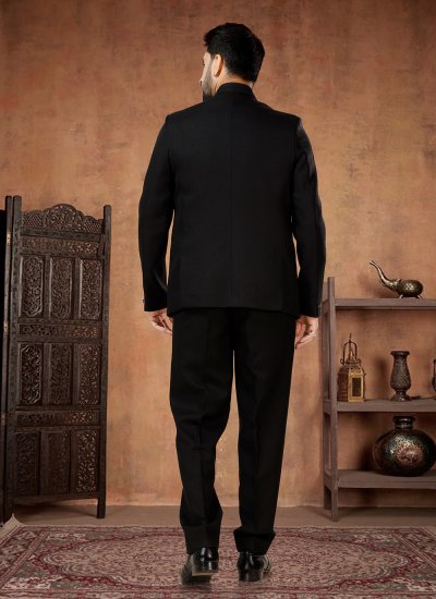 Rayon Black Jodhpuri Suit