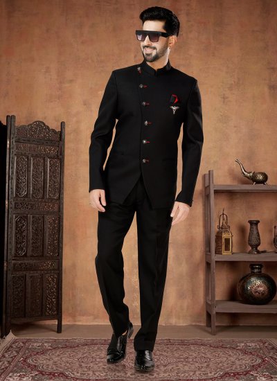Rayon Black Jodhpuri Suit
