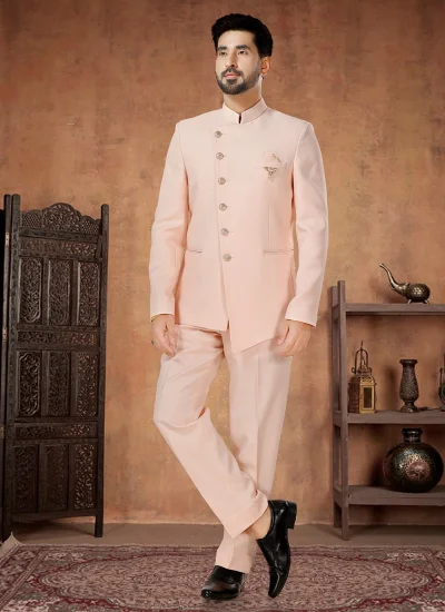 Rayon Buttons Peach Jodhpuri Suit