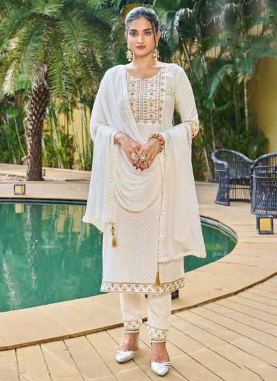 Rayon Embroidered Salwar Kameez in White
