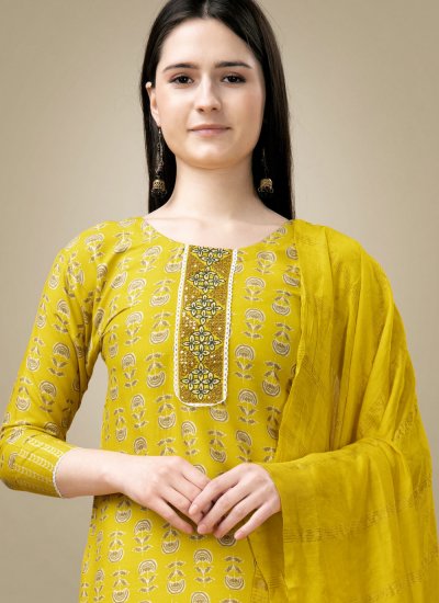 Rayon Embroidered Yellow Trendy Salwar Kameez