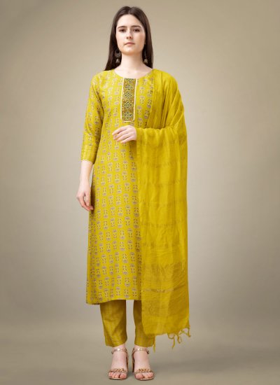 Rayon Embroidered Yellow Trendy Salwar Kameez