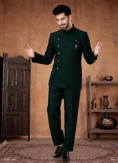 Rayon Green Buttons Jodhpuri Suit