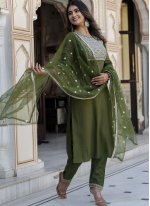 Rayon Green Embroidered Salwar Suit