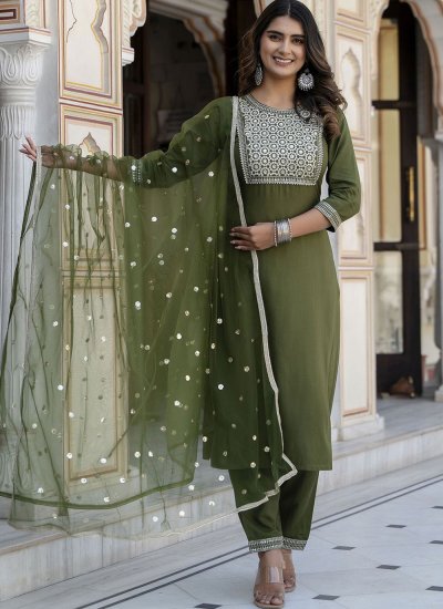 Rayon Green Embroidered Salwar Suit