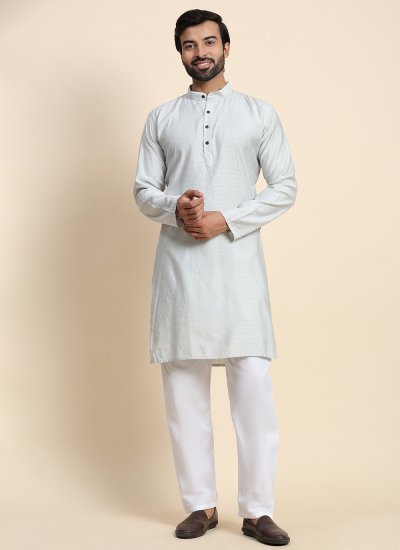 Rayon Grey Plain Kurta Pyjama