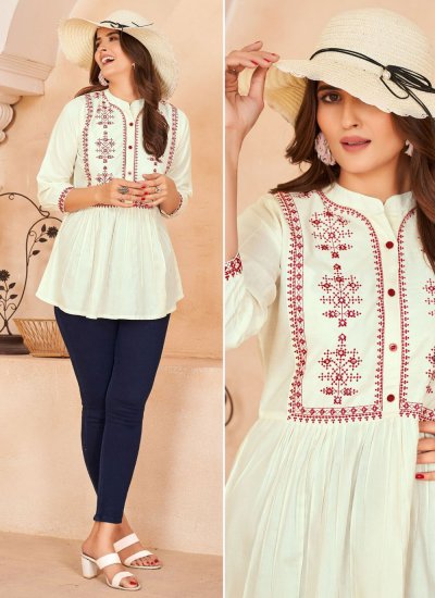 Rayon Party Wear Kurti in Off White
