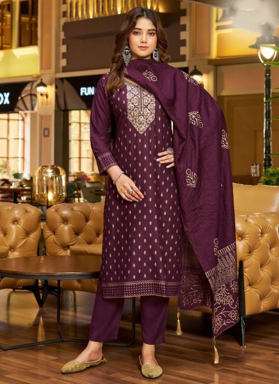 Rayon Purple Print Salwar Suit