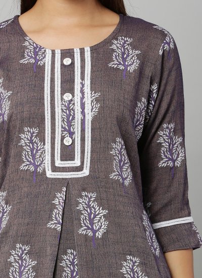 Rayon Purple Printed Pant Style Suit
