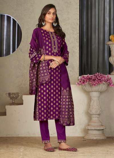 Rayon Purple Readymade Salwar Suit