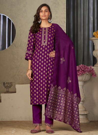 Rayon Purple Readymade Salwar Suit
