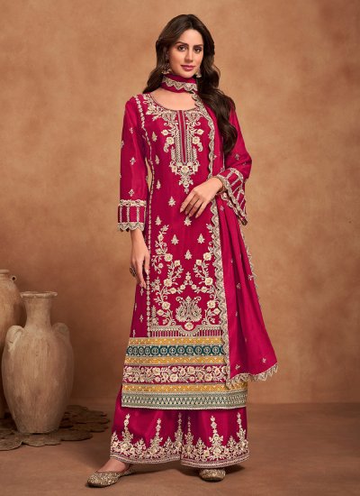 Readymade Salwar Kameez Embroidered Chinon in Pink