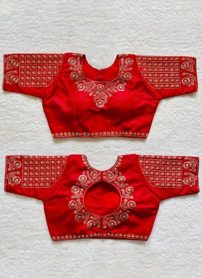 Red Embroidered Silk Designer Blouse