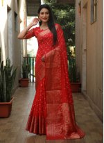 Red Silk Bandhej Trendy Saree
