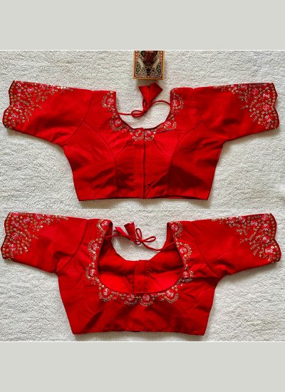 Red Silk Embroidered Designer Blouse