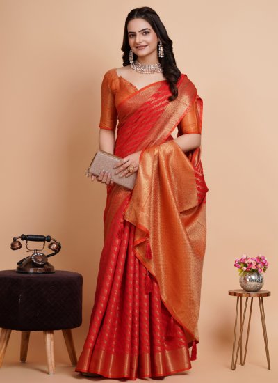 Red Woven Casual Classic Saree