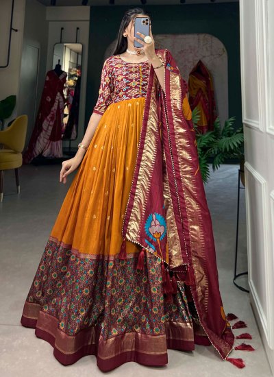 Refreshing Mustard Tussar Silk Trendy Gown