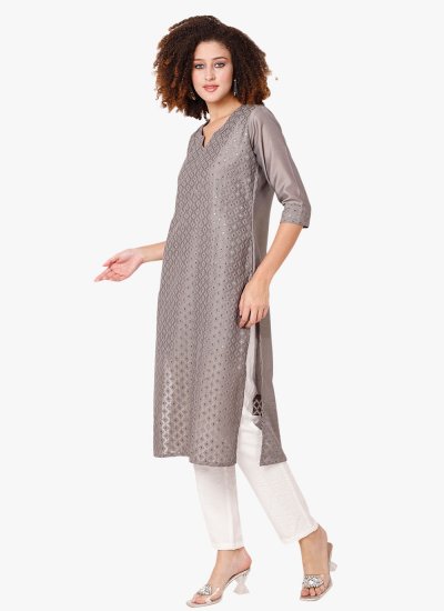 Regal Chinon Grey Embroidered Party Wear Kurti