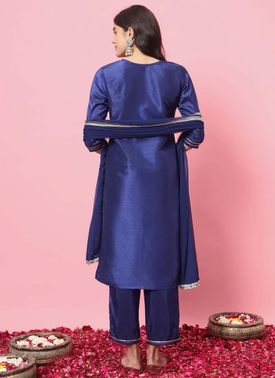 Regal Silk Blend Blue Embroidered Salwar Kameez